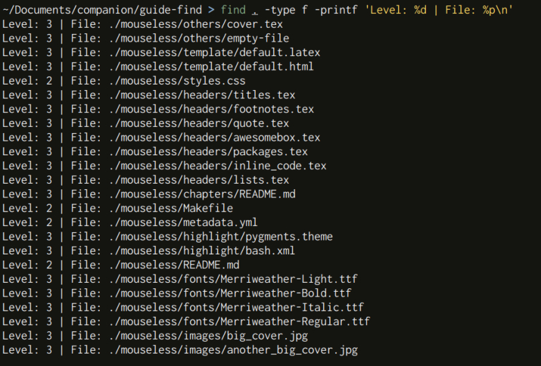 Using the test expression -printf with find