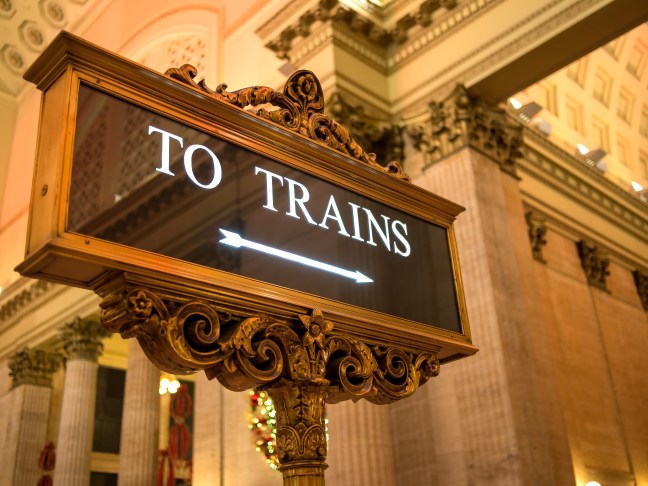 To Trains sign