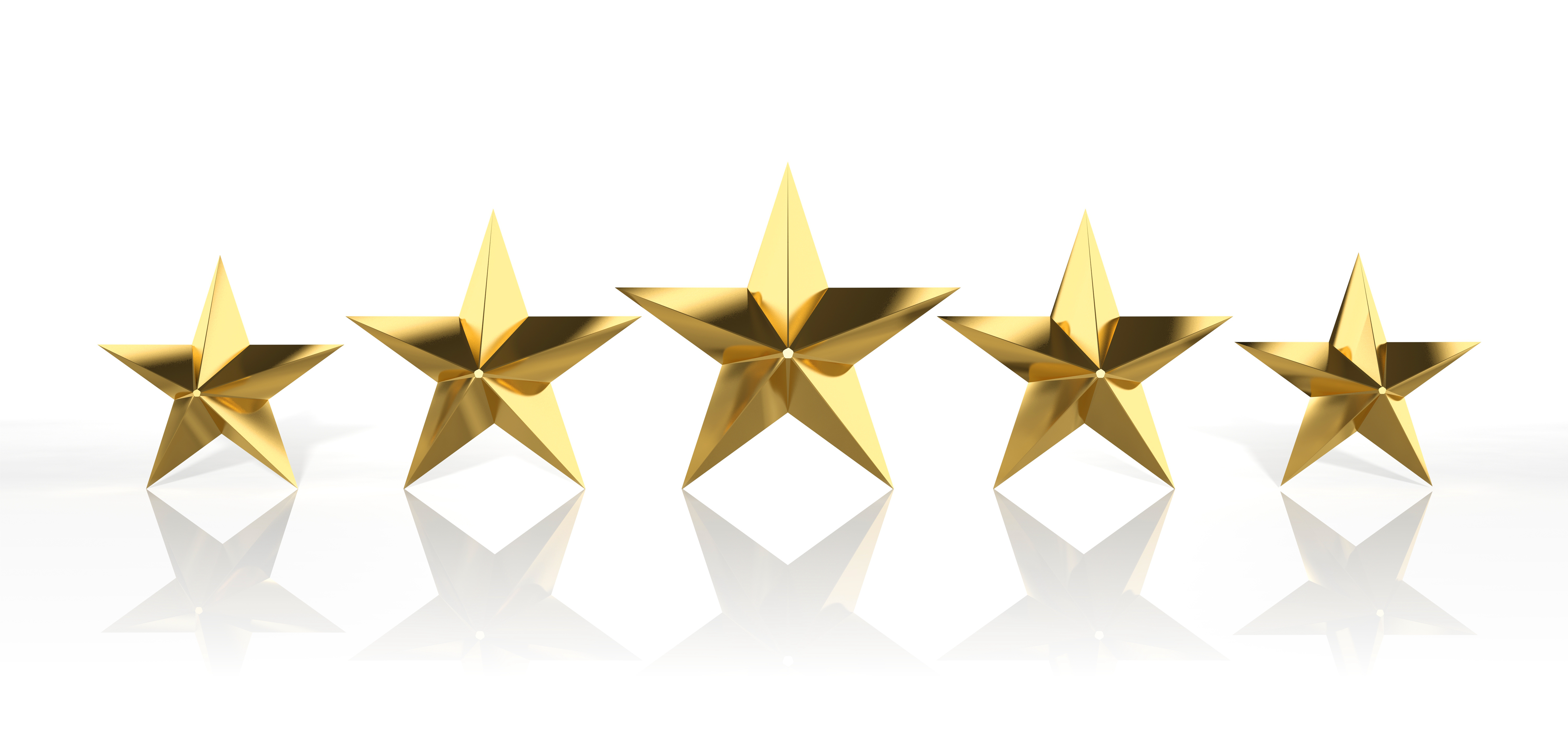 Five golden stars isolated on white background