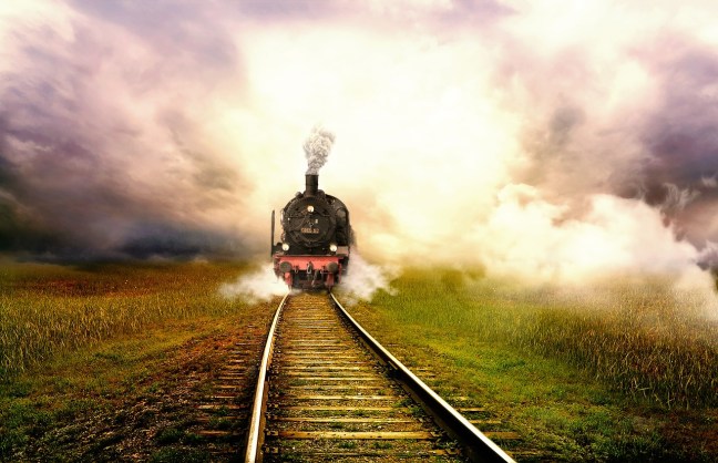 Train with landscape image