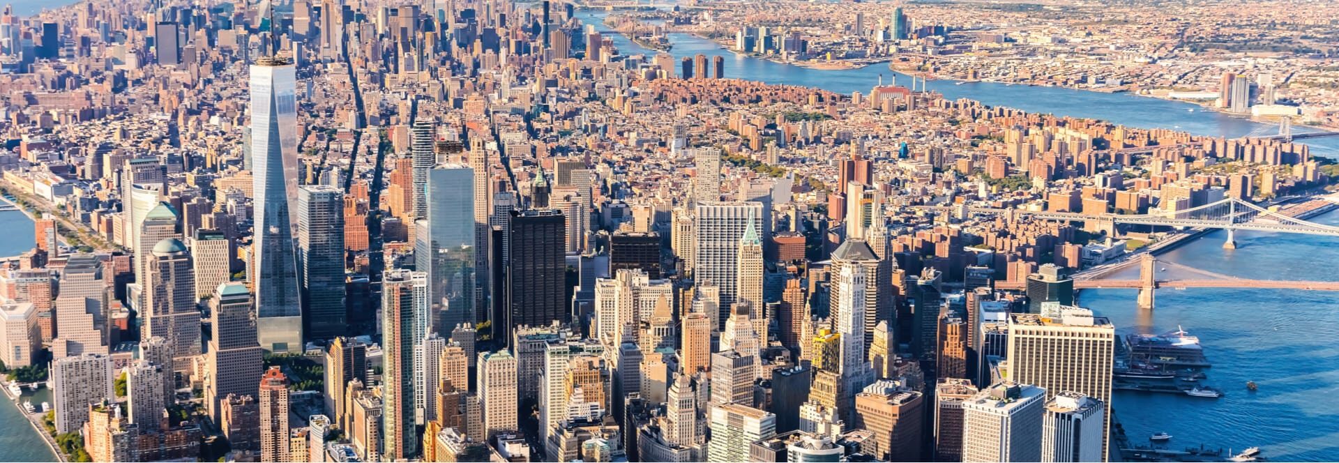 Aerial shot of New York City showing Manhattan between the East River and Hudson