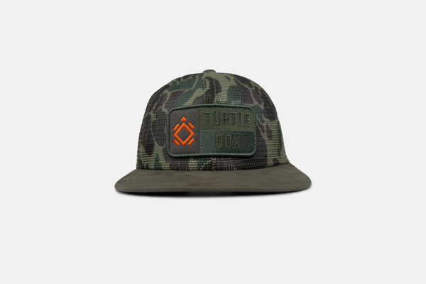 Studio front shot of the All-Mesh Camo Trucker Hat