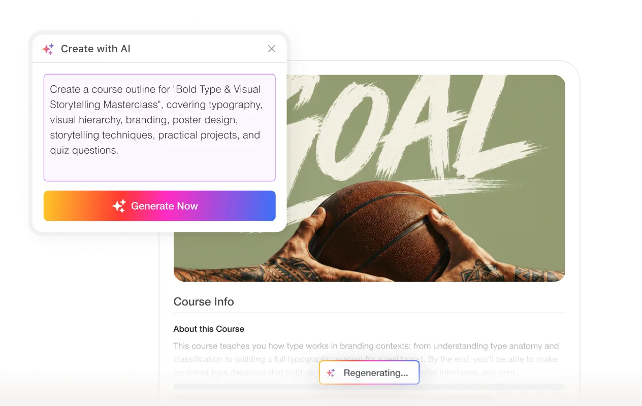 AI course outline generator with prompt input and generate button