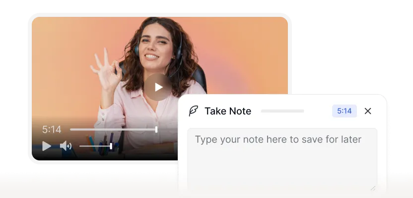 Video lesson with timestamped note-taking popup open