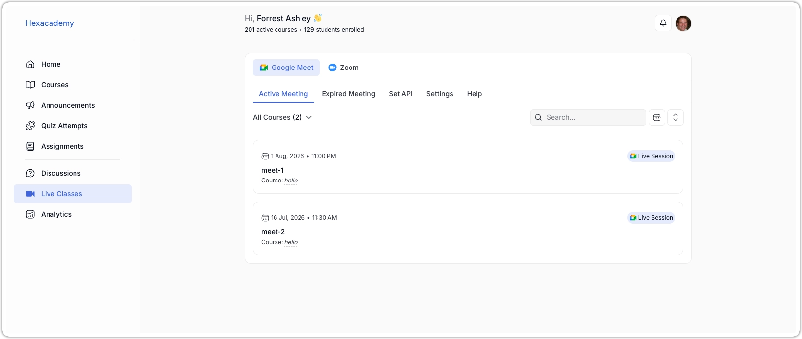 Google Meet Active Meetings