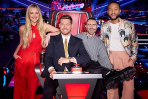 THE VOICE -- "Blind Auditions" Episode -- Pictured: (l-r) Kelsea Ballerini, Michael Bublé, Adam Levine, John Legend -- (Photo by: Trae Patton/NBC)