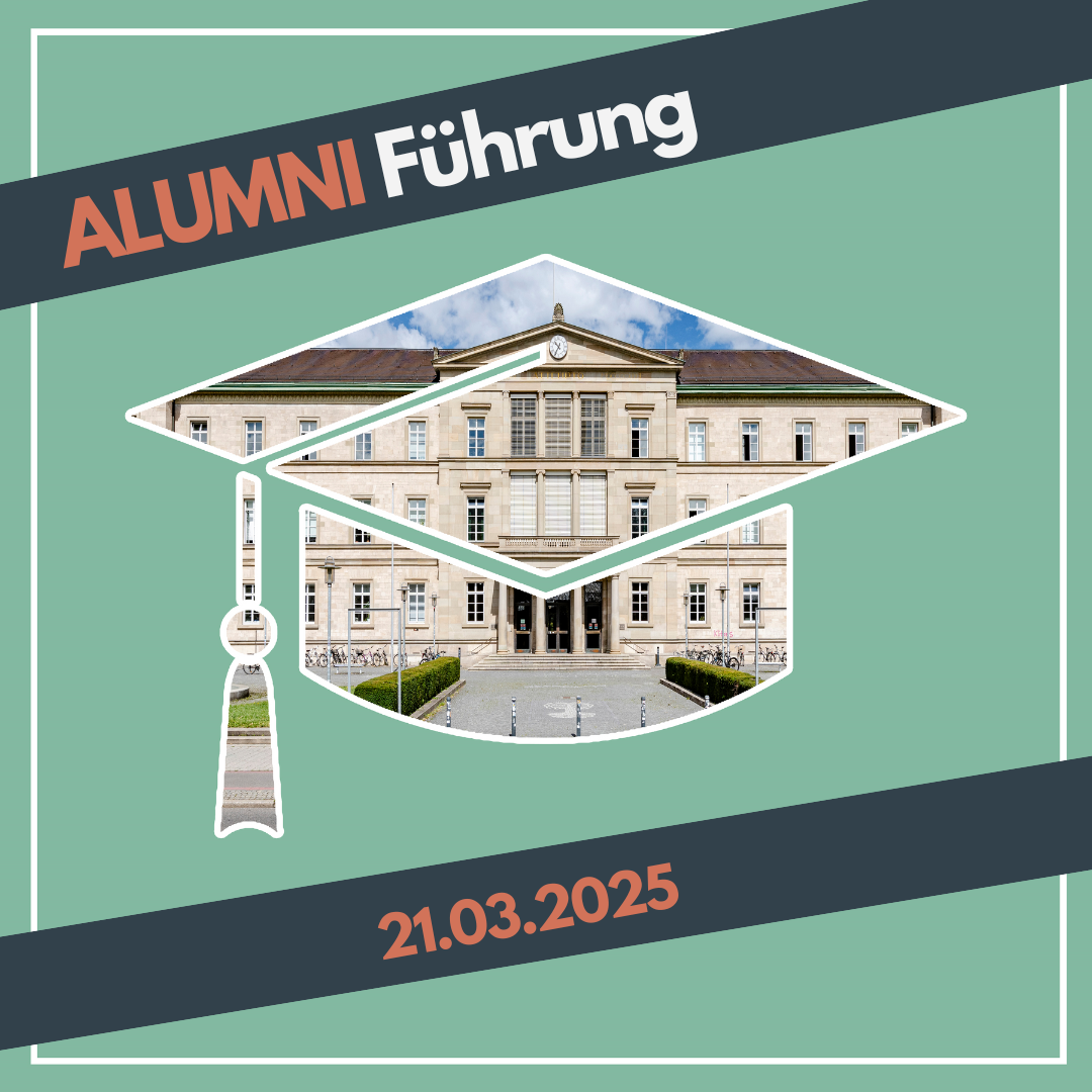 Moderne trifft Tradition: Die neue Aula im Mittelpunkt unseres Alumni-Events! Vor einem mintgrünen Hintergrund hebt sich die Silhouette der Aula ab – gekrönt von der ikonischen Schablone eines Alumni-Huts. Klare Schriftzüge präsentieren die wichtigsten Event-Infos, während das Design eine Verbindung zwischen Vergangenheit und Zukunft schafft.