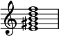 
{
\override Score.TimeSignature #'stencil = ##f
\relative c' {
   \clef treble
   \time 4/4
   \key c \major
   <e gis b d f>1
} }
