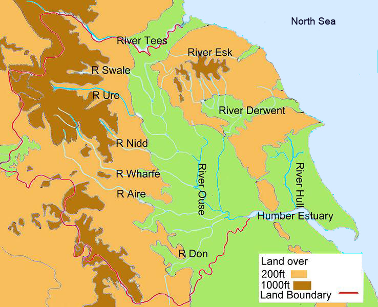 Main Rivers of Yorkshire. Each label is wikilinked to an article.