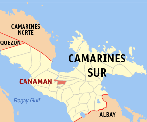 Mapa sa Camarines Sur nga nagapakita kon asa nahamutangan ang Canaman