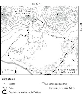 Outline of the debris avalanche