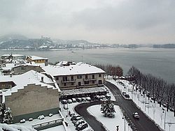 Largo Garibaldi in winter. The castle in the background is Angera.