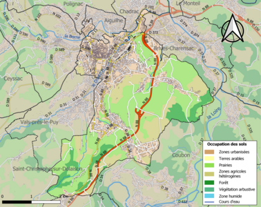 Carte en couleurs des infrastructures et de l'occupation des sols de la commune.