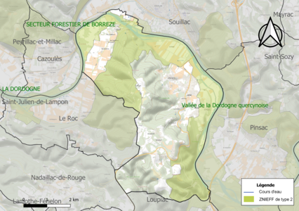 Carte de la ZNIEFF de type 2 sur la commune.