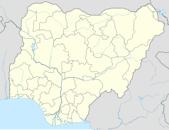 Mapa konturowa Nigerii, po lewej nieco na dole znajduje się punkt z opisem „Święty gaj Osun-Osogbo”