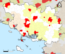 Localisation de l'aire d'attraction de Quiberon dans le département du Morbihan.