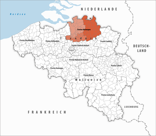 Lage der Provinz Antwerpen innerhalb Belgiens hervorgehoben