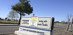 Welcome sign marking the entrance to Little Saigon in Garden Grove, California