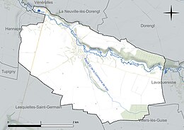 Carte en couleur présentant le réseau hydrographique de la commune