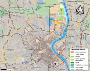 Carte en couleurs présentant l'occupation des sols de Bordeaux.