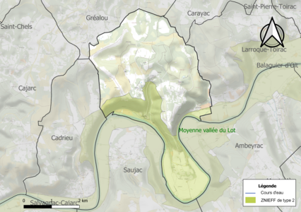 Carte de la ZNIEFF de type 2 sur la commune.