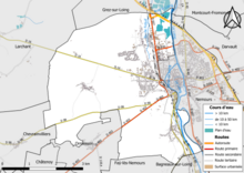 Carte en couleur présentant le réseau hydrographique de la commune