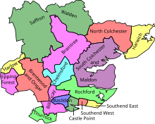 Map of parliamentary constituencies in Essex 1983–1997