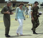 Andie MacDowell tours the flight line at Naval Air Station Sigonella, Sicily, June 14, 2005