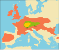 ケルト文化の広がり（BC800年～BC400年頃）。ケルト系部族の優越は、鉄器文化の発達などによると考えられている。