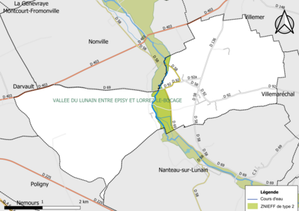 Carte des ZNIEFF de type 2 de la commune.