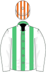 EMERALD GREEN and WHITE STRIPES, white sleeves, orange and white striped cap