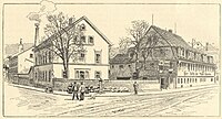 Denningersche Brauerei unter Franz Bardili, Ecke Tübinger Straße/Christophstraße im Jahr 1889. Aufgegangen in der Tivoli Brauerei.[13]