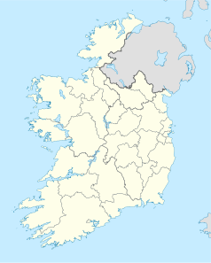 Mapa konturowa Irlandii, blisko centrum na lewo znajduje się punkt z opisem „Galway”