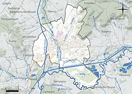 Carte en couleur présentant le réseau hydrographique de la commune