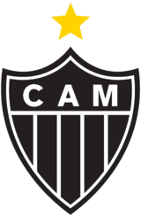 Club badge: an edged black shield with a white orle; the letters CAM in white in the upper part, with a horizontal white line below them; four vertical white stripes in the lower part; a golden star above the emblem.