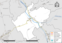 Carte en couleur présentant le réseau hydrographique de la commune