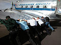 Daisy is being pushed for re-fuelling at a Fly-in at Kjeller Airport outside Oslo, Norway, in June 2003.