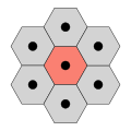 6-connectivity in a hexagonal tiling, 