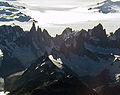 Aerial view of Cerro Torre (left) and Mount Fitz Roy