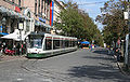 Siemens Combino tram in Augsburg, Bavaria, Germany.