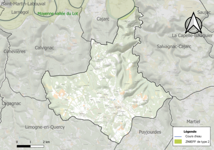 Carte de la ZNIEFF de type 2 sur la commune.