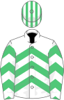 White and emerald green chevrons, striped cap