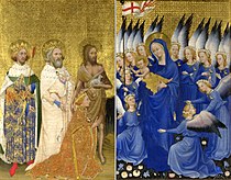 英國或法國畫派的《威爾頓雙聯畫（英语：Wilton Diptych）》，53 × 37cm，約作於1395-1399年，自1929年起收藏[13]