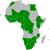 the 34 member countries highlighted on a map of Africa