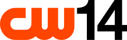 In a red orange, the logo for The CW sits next to a black "14" of the same size.