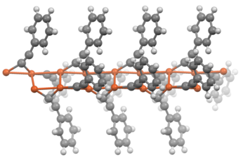 Portion of the structure of the polymer copper phenylacetylide (CuC2C6H5).[8]