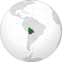 Location of Bolivia (dark green) in South America (grey)