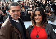 Banderas with Salma Hayek at the premiere of Puss in Boots 3D in Paris (20 November 2011)