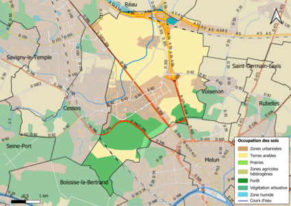 Carte des infrastructures et de l'occupation des sols en 2018 (CLC) de la commune.