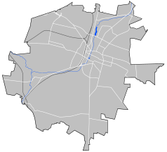 Mapa konturowa Kielc, po prawej znajduje się punkt z opisem „ulica Zagórska”